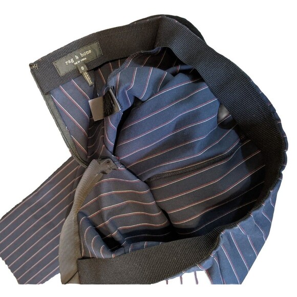 Rag & Bone Women's Simone Pant Navy Striped Cropped High Rise Business Casual 8 - Picture 11 of 15